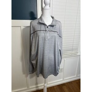 PGA TOUR Motionflux 360 Gray Striped Long Sleeve 1/4 Zip Polo Shirt Men's Size L